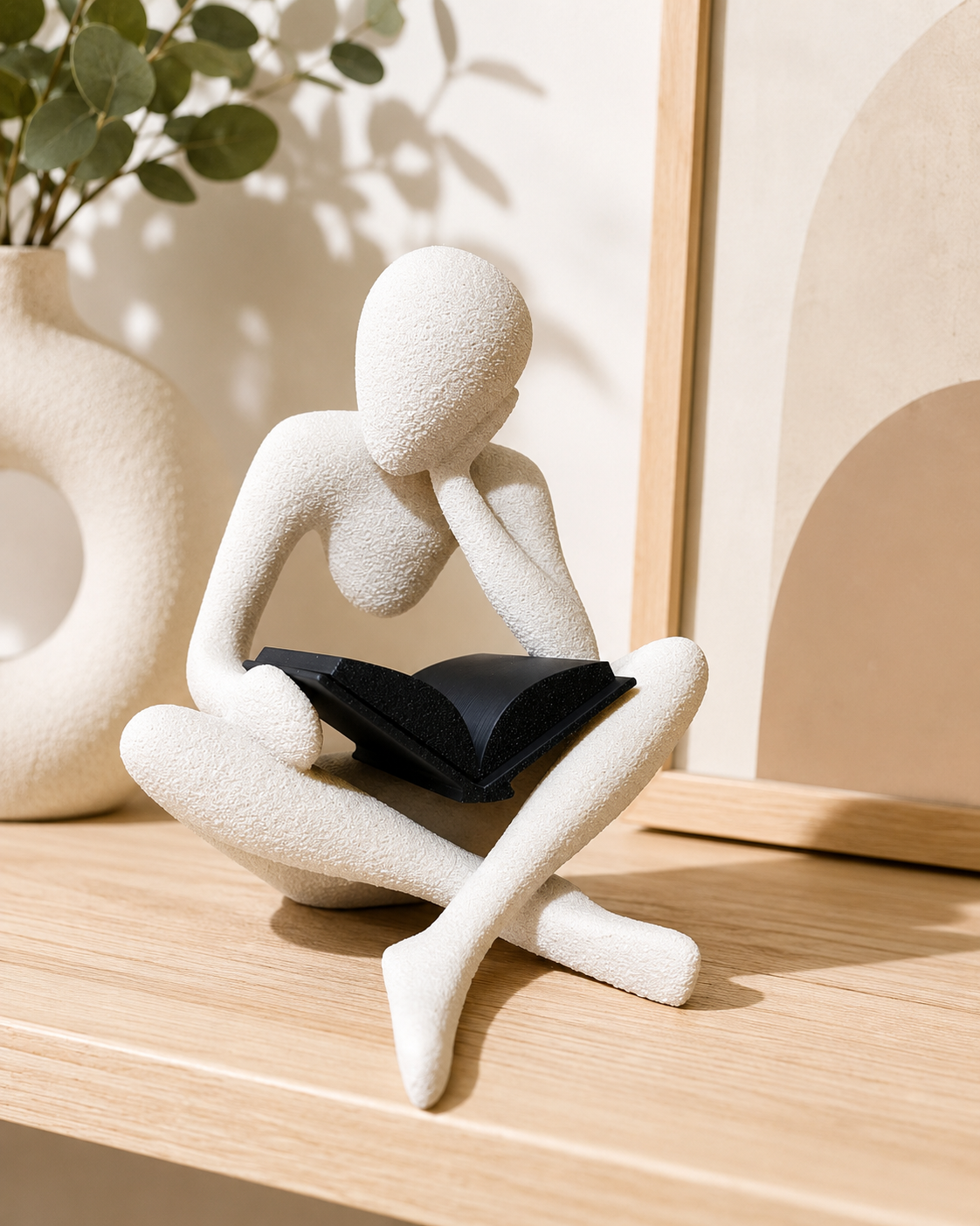 3D Printed Reading Figure Sculpture, Minimalist Book Lover Decor, Abstract Thinker Statue