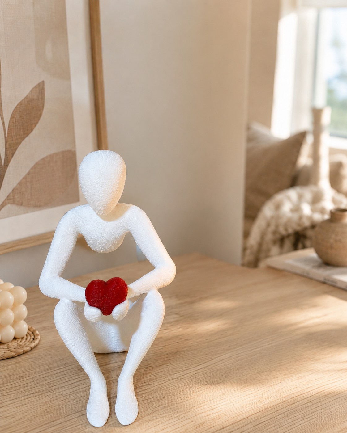 3D Printed Romantic Minimalist Sculpture, Human Sculpture Holding Heart, Mothers Day Gift, Modern Home Decor