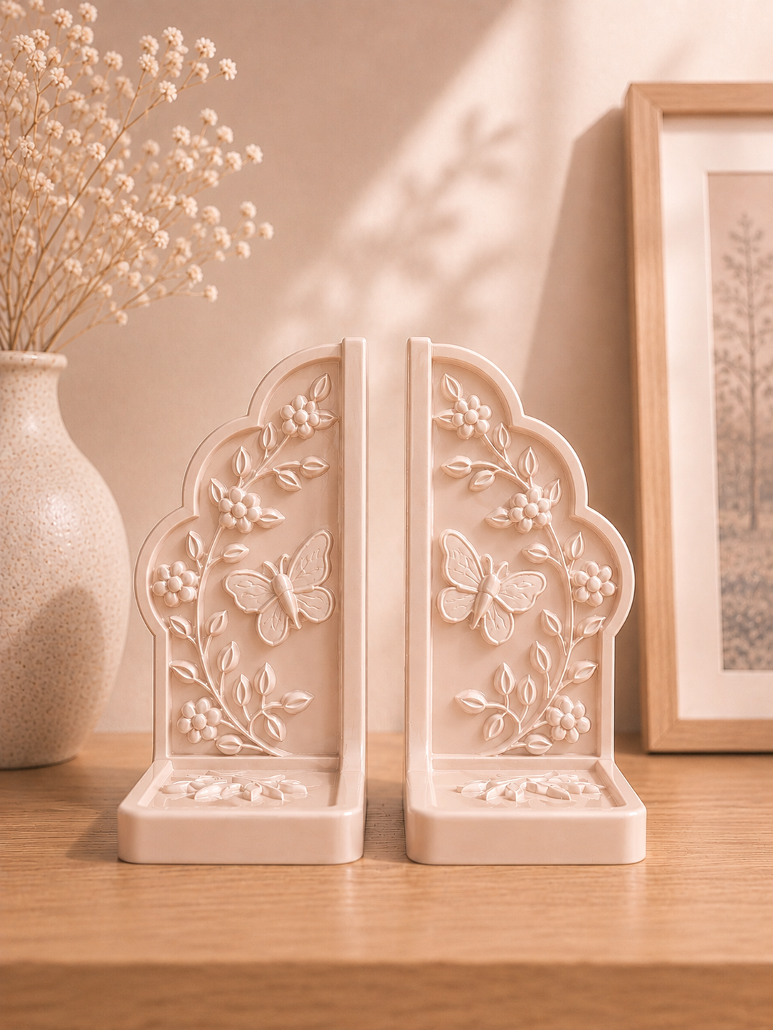 Floral Butterfly Bookends – 3D Printed Decorative Book Holder Set