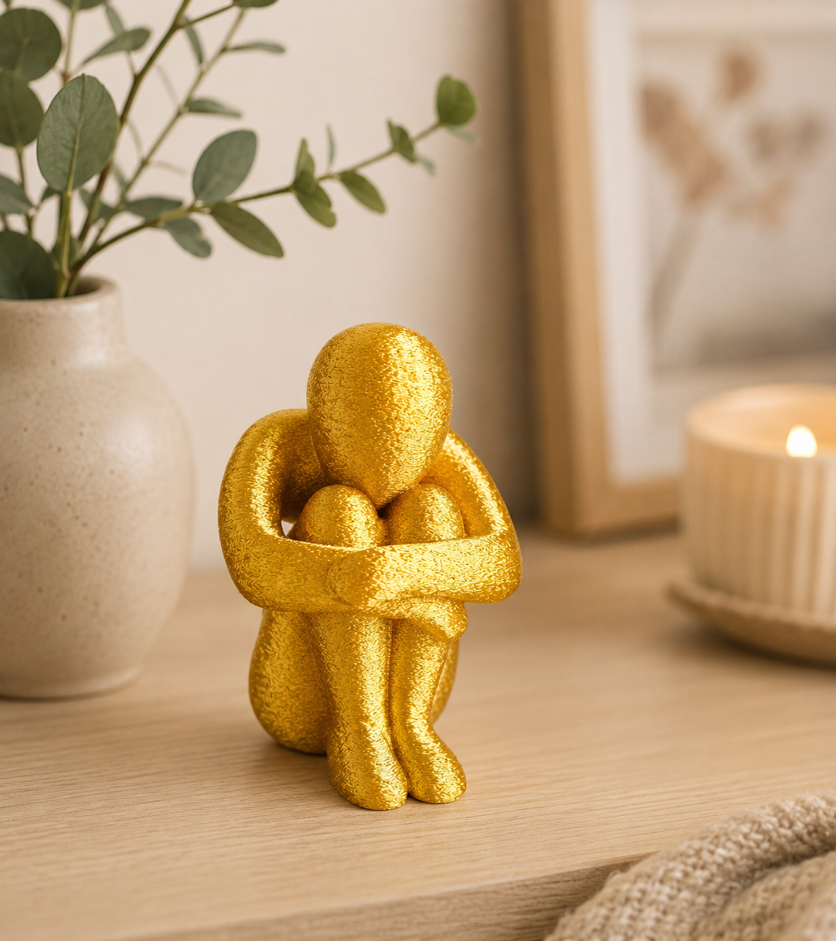 3D Printed Sitting Figure Decor, Unique Aesthetic Gift, Minimalist Abstract Human Sculpture