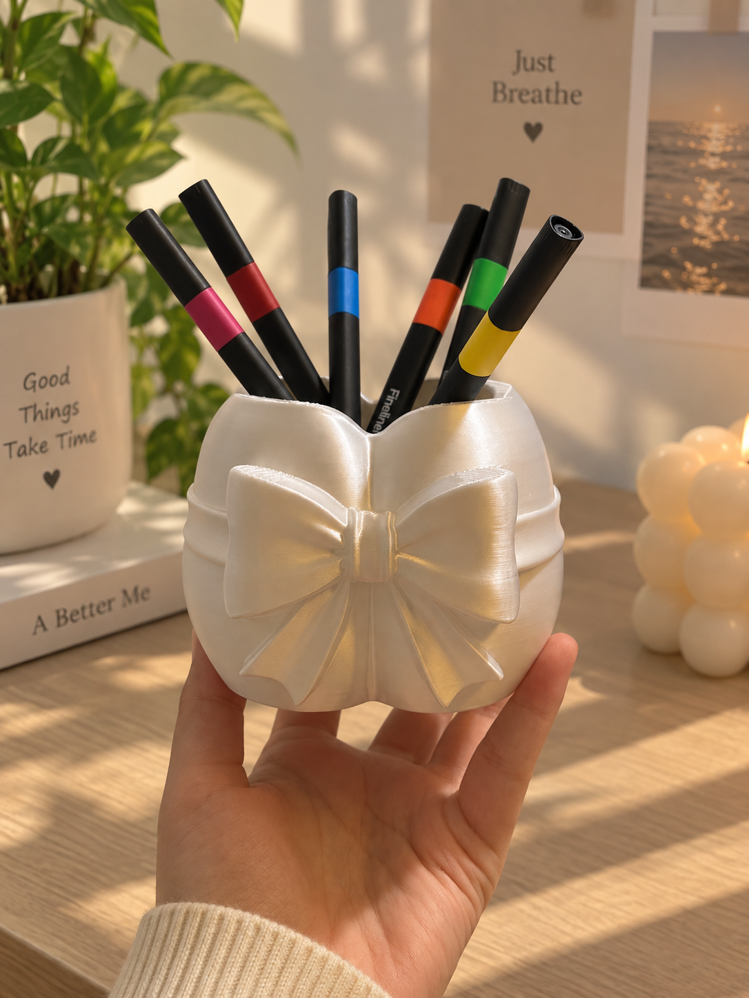 Bow Pen Holder – 3D Printed Coquette Desk Organizer