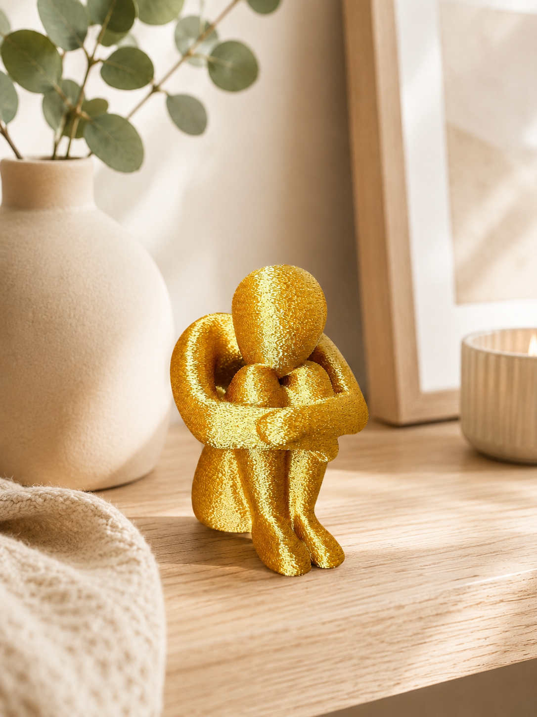 3D Printed Sitting Figure Decor, Unique Aesthetic Gift, Minimalist Abstract Human Sculpture