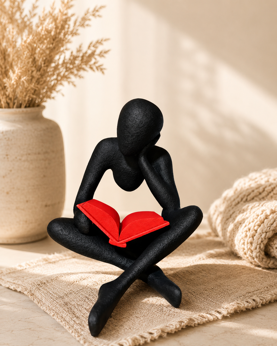 3D Printed Reading Figure Sculpture, Minimalist Book Lover Decor, Abstract Thinker Statue