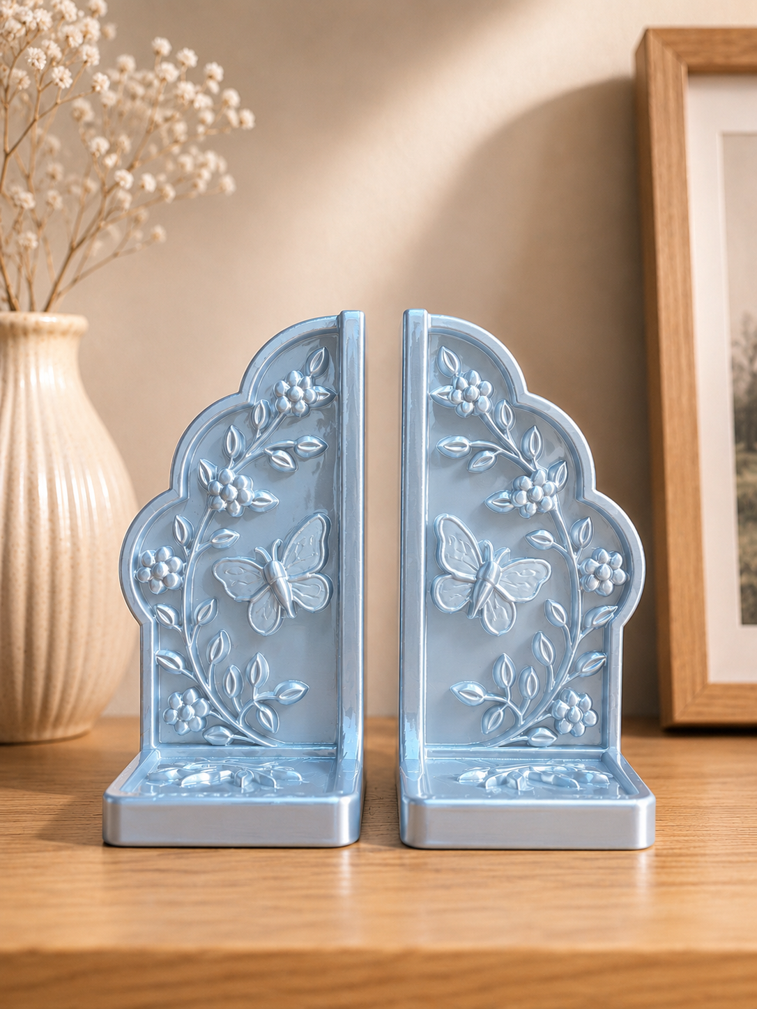 Floral Butterfly Bookends – 3D Printed Decorative Book Holder Set