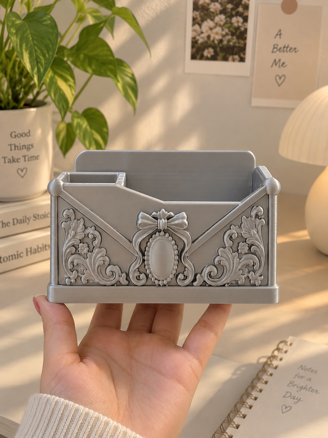 Vintage Envelope Pen Holder – 3D Printed Ornate Desk Organizer