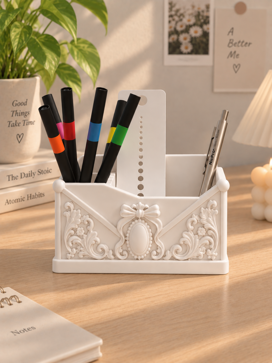 Vintage Envelope Pen Holder – 3D Printed Ornate Desk Organizer