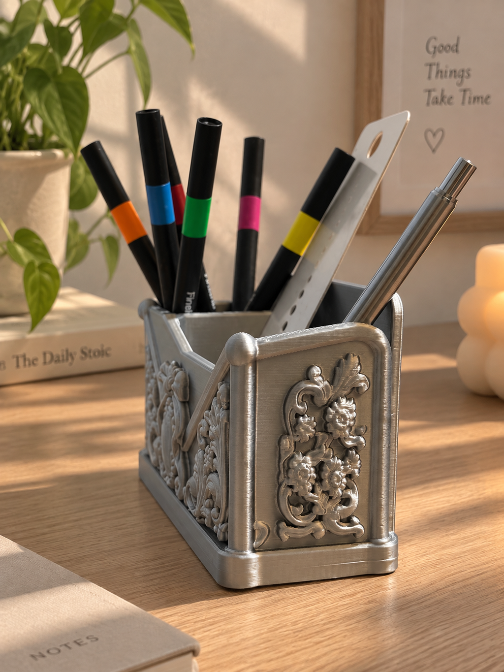 Vintage Envelope Pen Holder – 3D Printed Ornate Desk Organizer