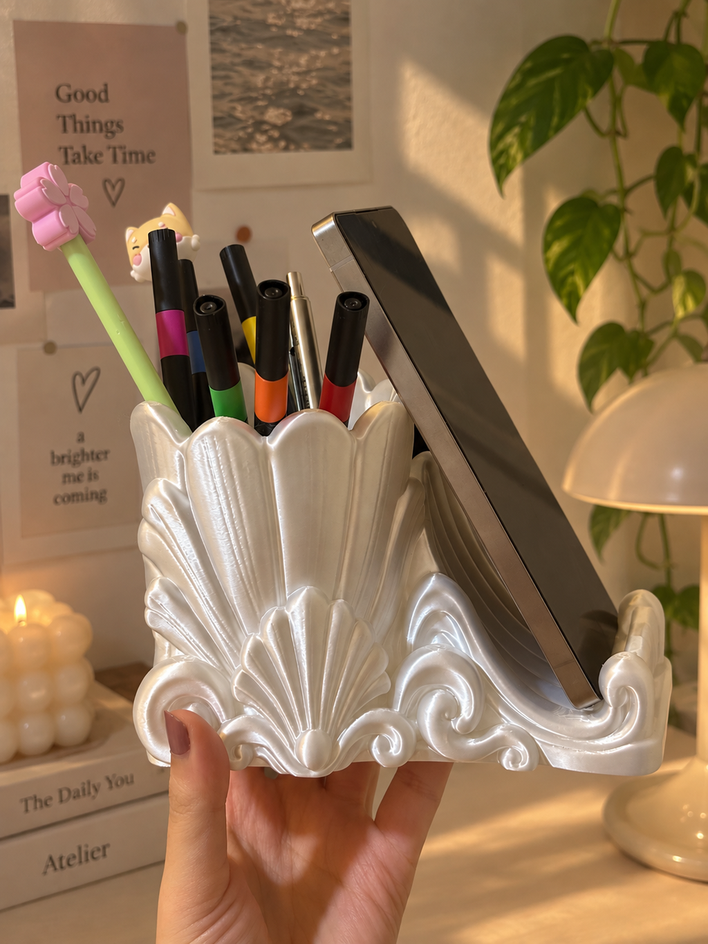 Shell Pen Holder & Phone Stand – 3D Printed Desk Organizer