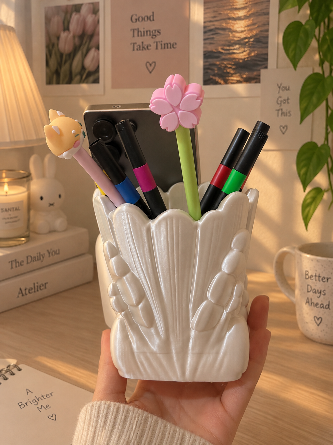 Shell Pen Holder & Phone Stand – 3D Printed Desk Organizer