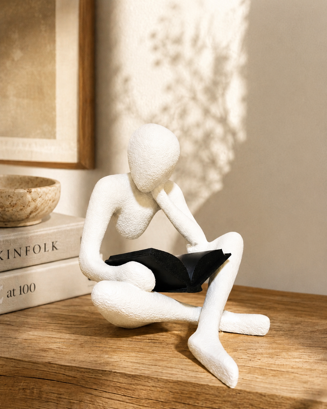 3D Printed Reading Figure Sculpture, Minimalist Book Lover Decor, Abstract Thinker Statue