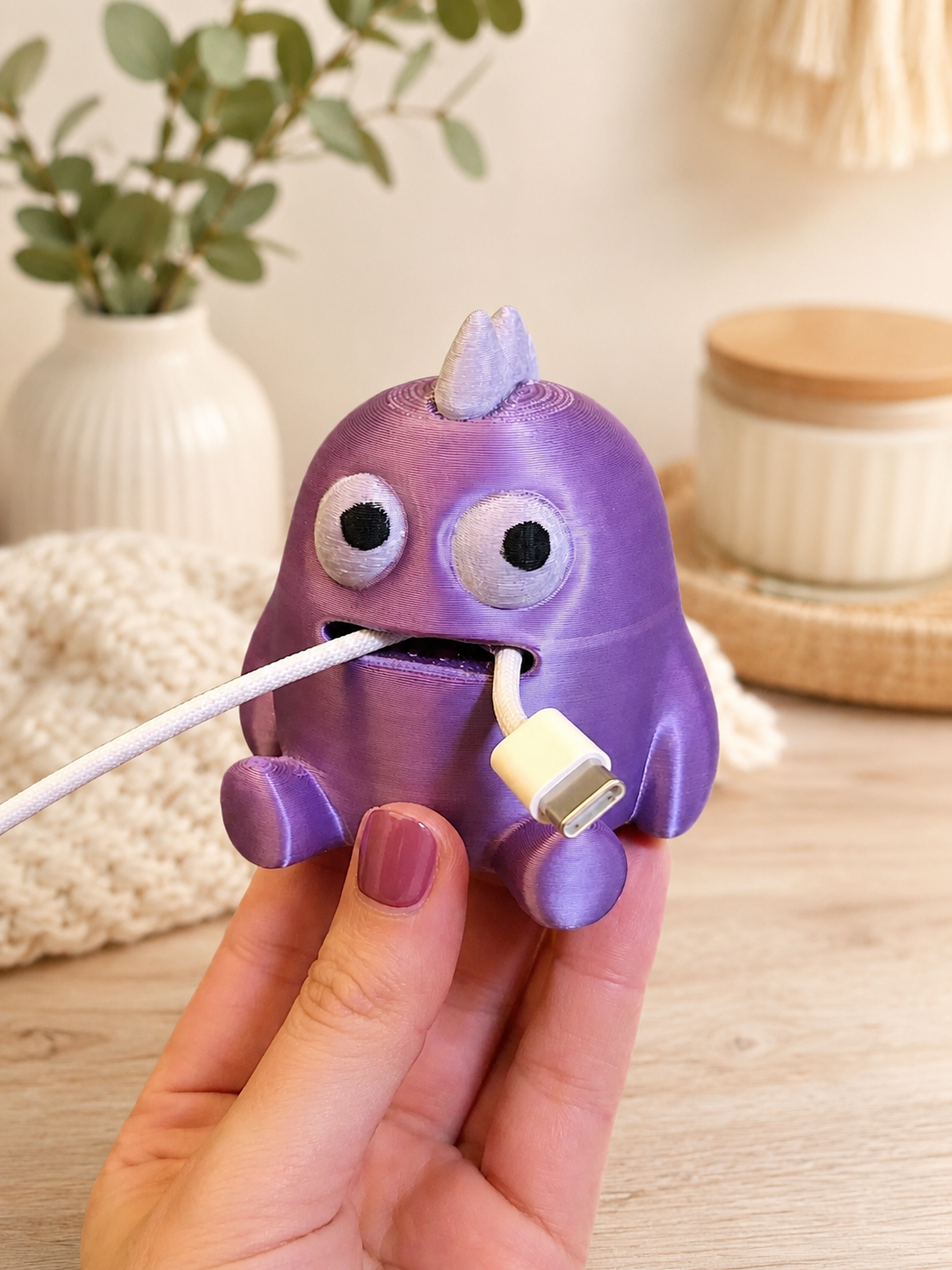 Cute Monster Cable Holder 3D Printed Desk Cable Organizer, Funny Cord Keeper, Gift for Gamers