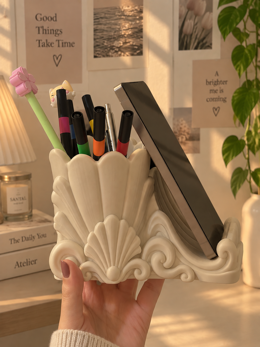 Shell Pen Holder & Phone Stand – 3D Printed Desk Organizer