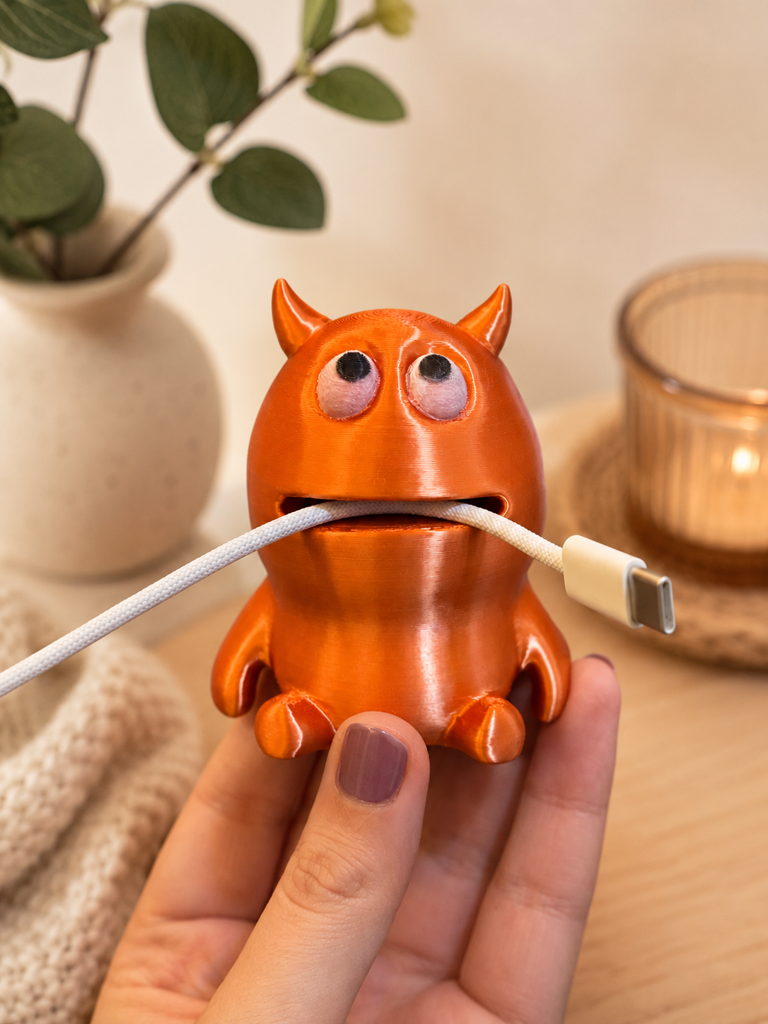 Cute Monster Cable Holder 3D Printed Desk Cable Organizer, Funny Cord Keeper, Gift for Gamers