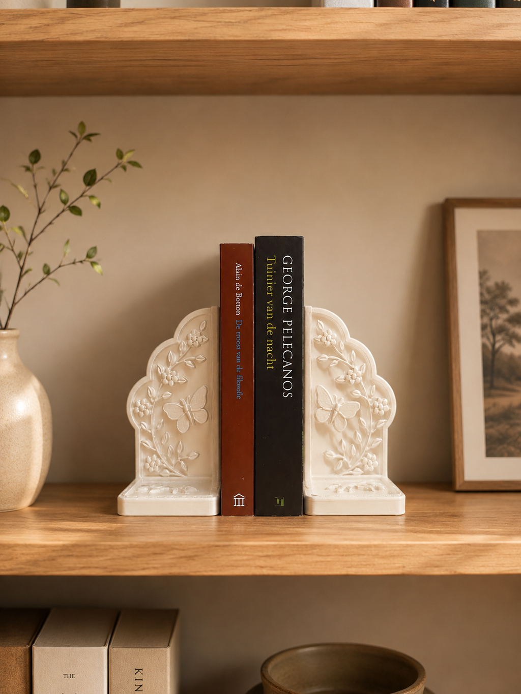 Floral Butterfly Bookends – 3D Printed Decorative Book Holder Set