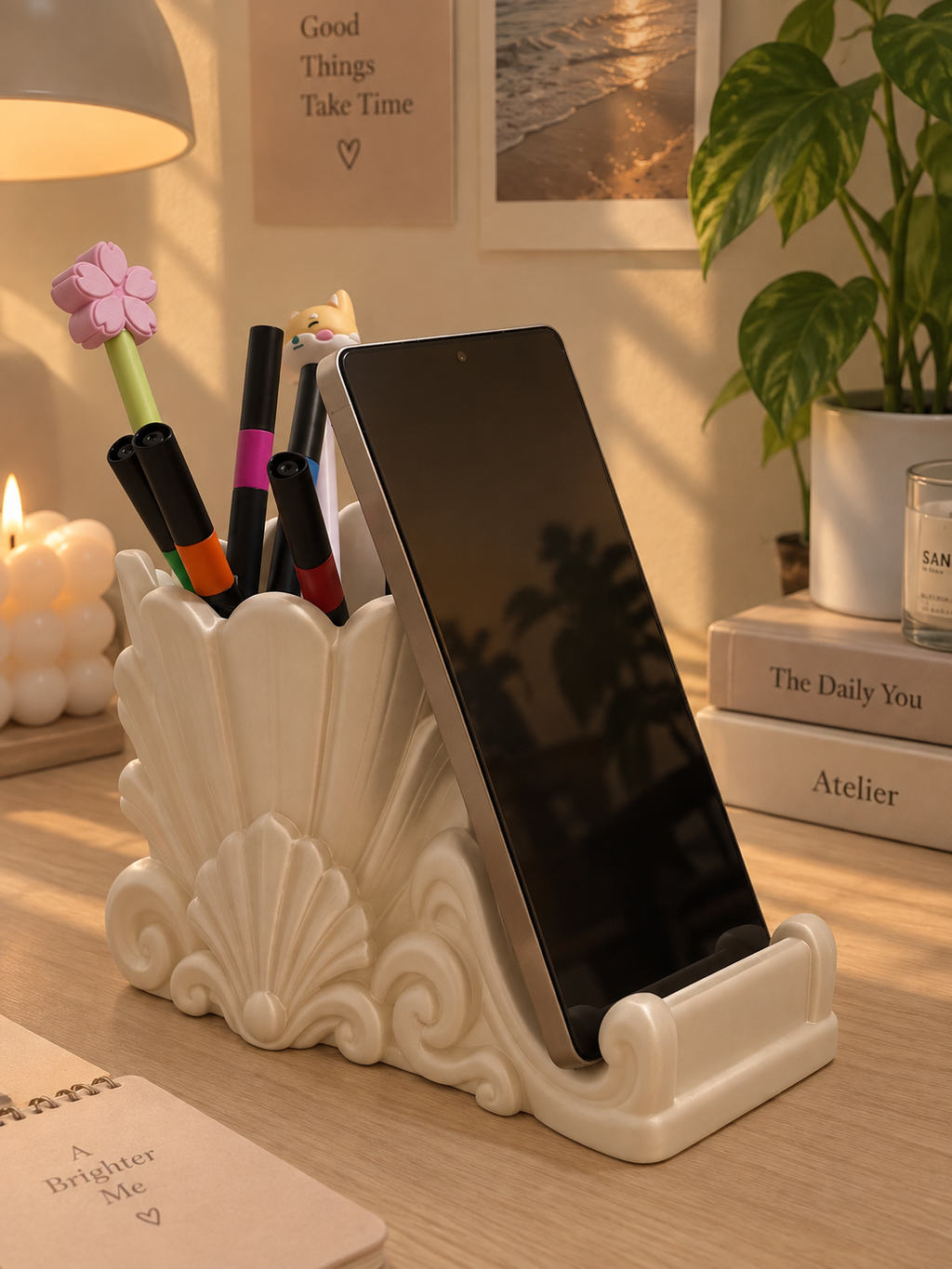 Shell Pen Holder & Phone Stand – 3D Printed Desk Organizer