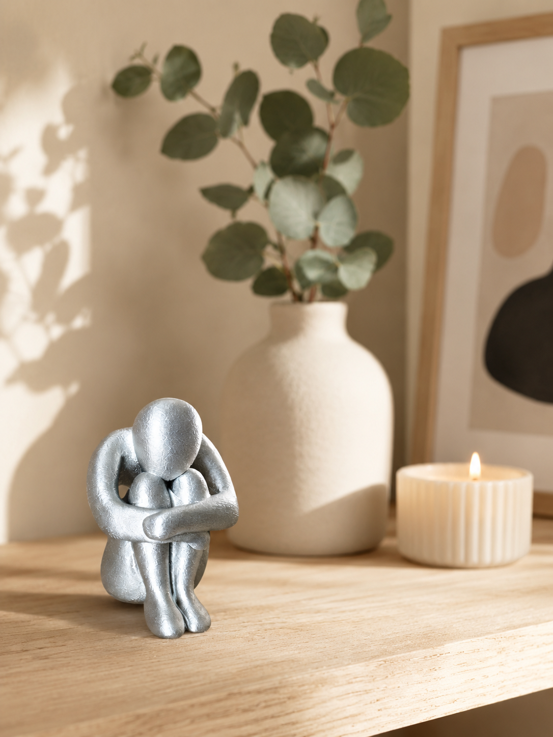 3D Printed Sitting Figure Decor, Unique Aesthetic Gift, Minimalist Abstract Human Sculpture