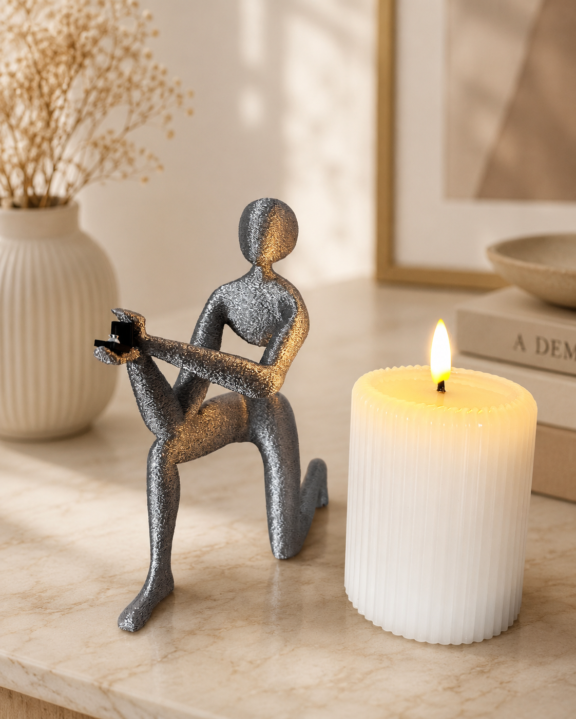 3D Printed Proposal Figurine Romantic Kneeling Sculpture Holding Ring Box Unique Engagement Gift Decor