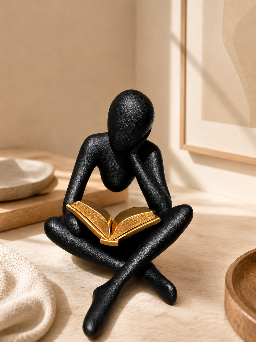 3D Printed Reading Figure Sculpture, Minimalist Book Lover Decor, Abstract Thinker Statue