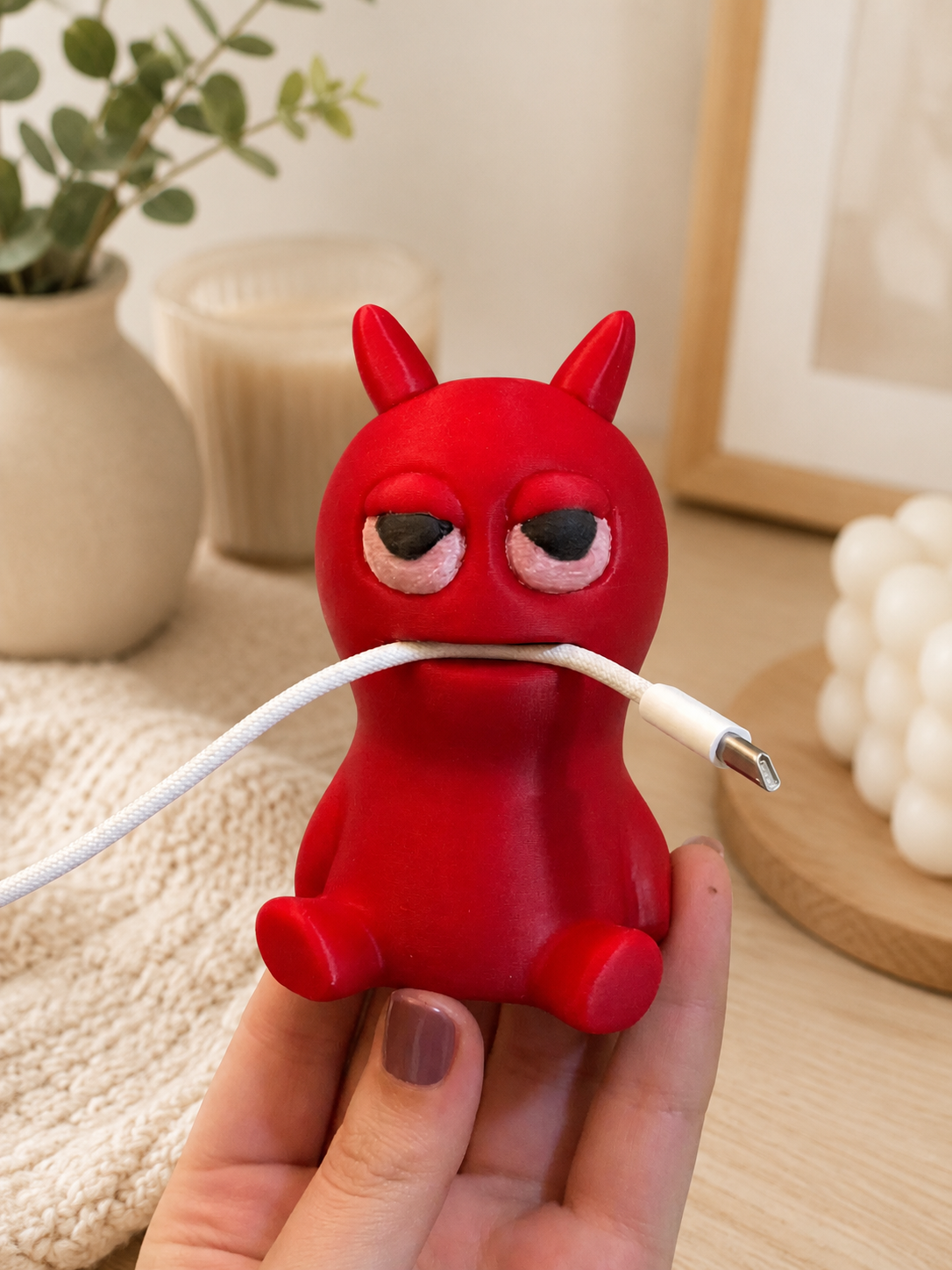 Cute Monster Cable Holder 3D Printed Desk Cable Organizer, Funny Cord Keeper, Gift for Gamers