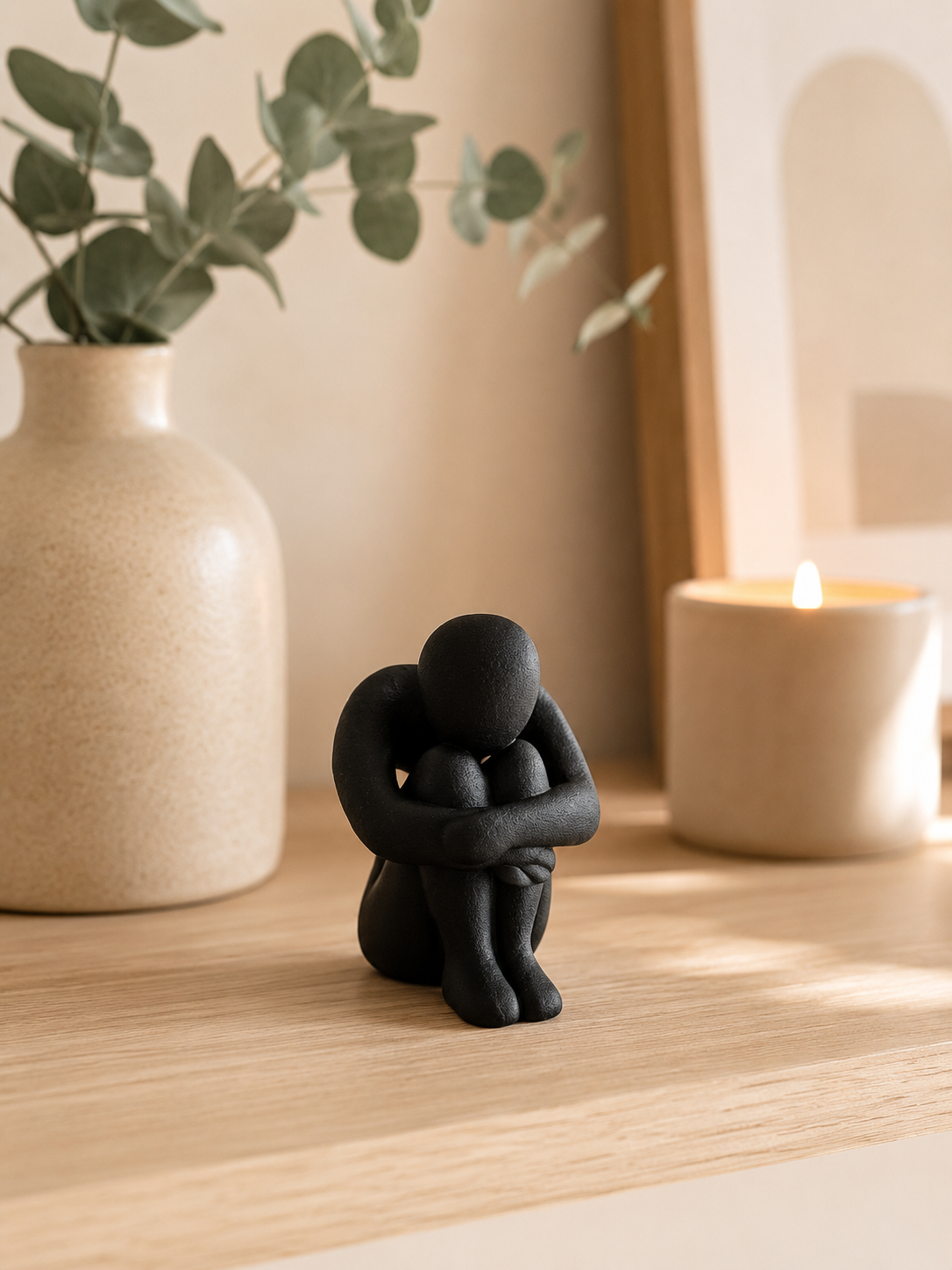 3D Printed Sitting Figure Decor, Unique Aesthetic Gift, Minimalist Abstract Human Sculpture