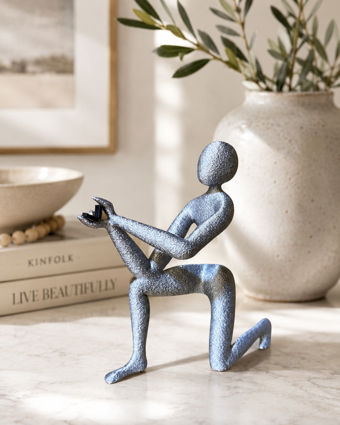 3D Printed Proposal Figurine Romantic Kneeling Sculpture Holding Ring Box Unique Engagement Gift Decor