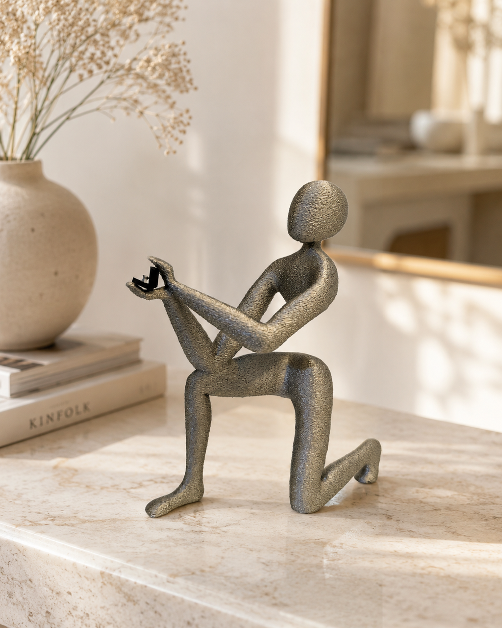 3D Printed Proposal Figurine Romantic Kneeling Sculpture Holding Ring Box Unique Engagement Gift Decor