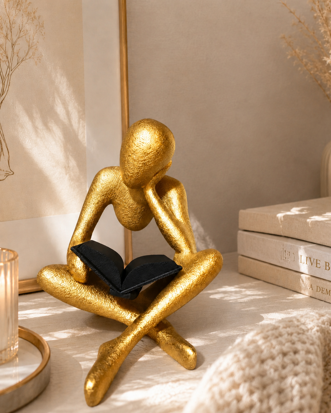 3D Printed Reading Figure Sculpture, Minimalist Book Lover Decor, Abstract Thinker Statue