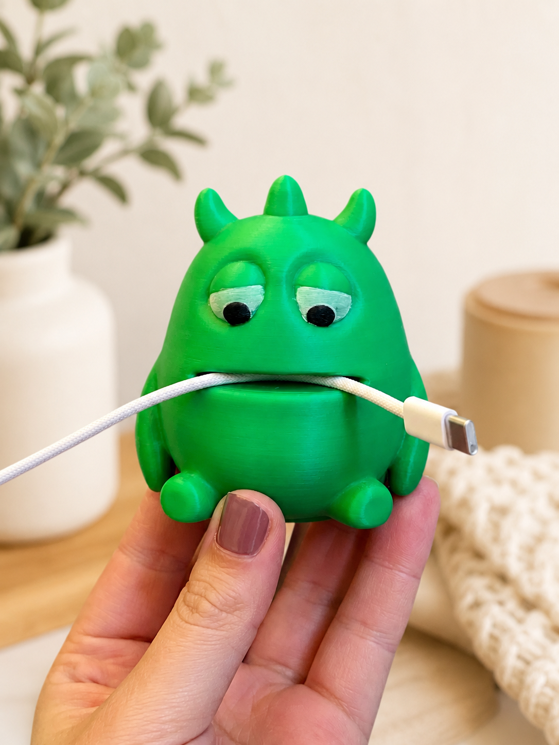 Cute Monster Cable Holder 3D Printed Desk Cable Organizer, Funny Cord Keeper, Gift for Gamers