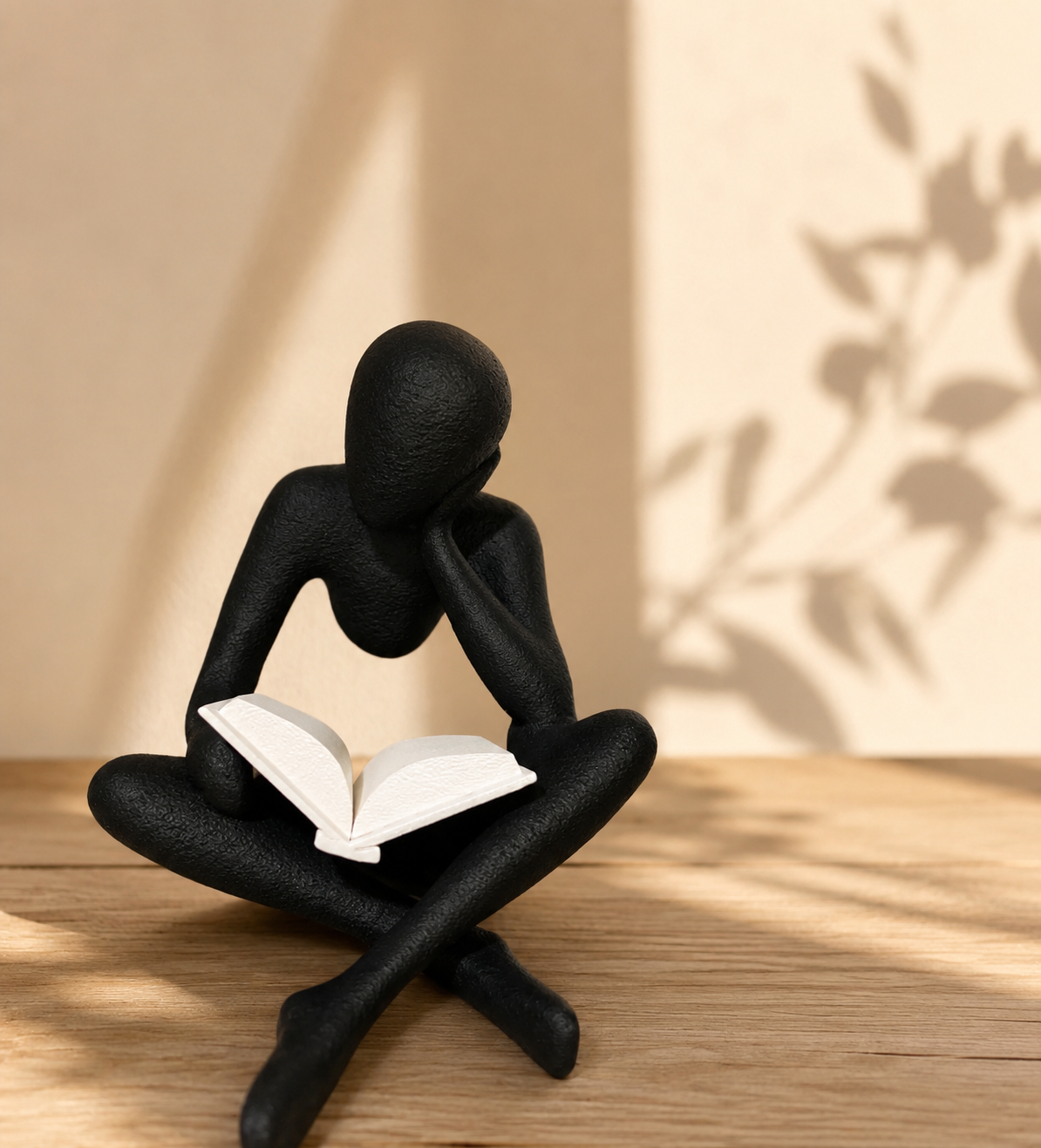 3D Printed Reading Figure Sculpture, Minimalist Book Lover Decor, Abstract Thinker Statue