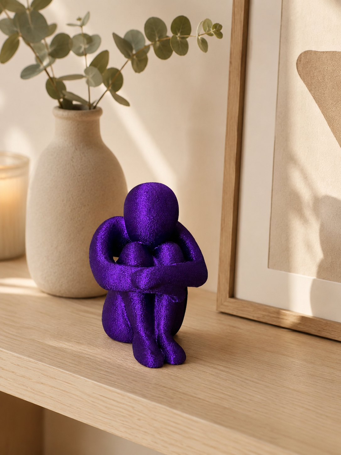 3D Printed Sitting Figure Decor, Unique Aesthetic Gift, Minimalist Abstract Human Sculpture