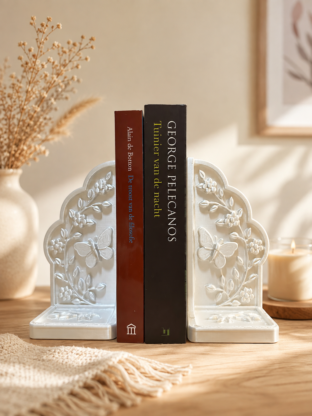 Floral Butterfly Bookends – 3D Printed Decorative Book Holder Set
