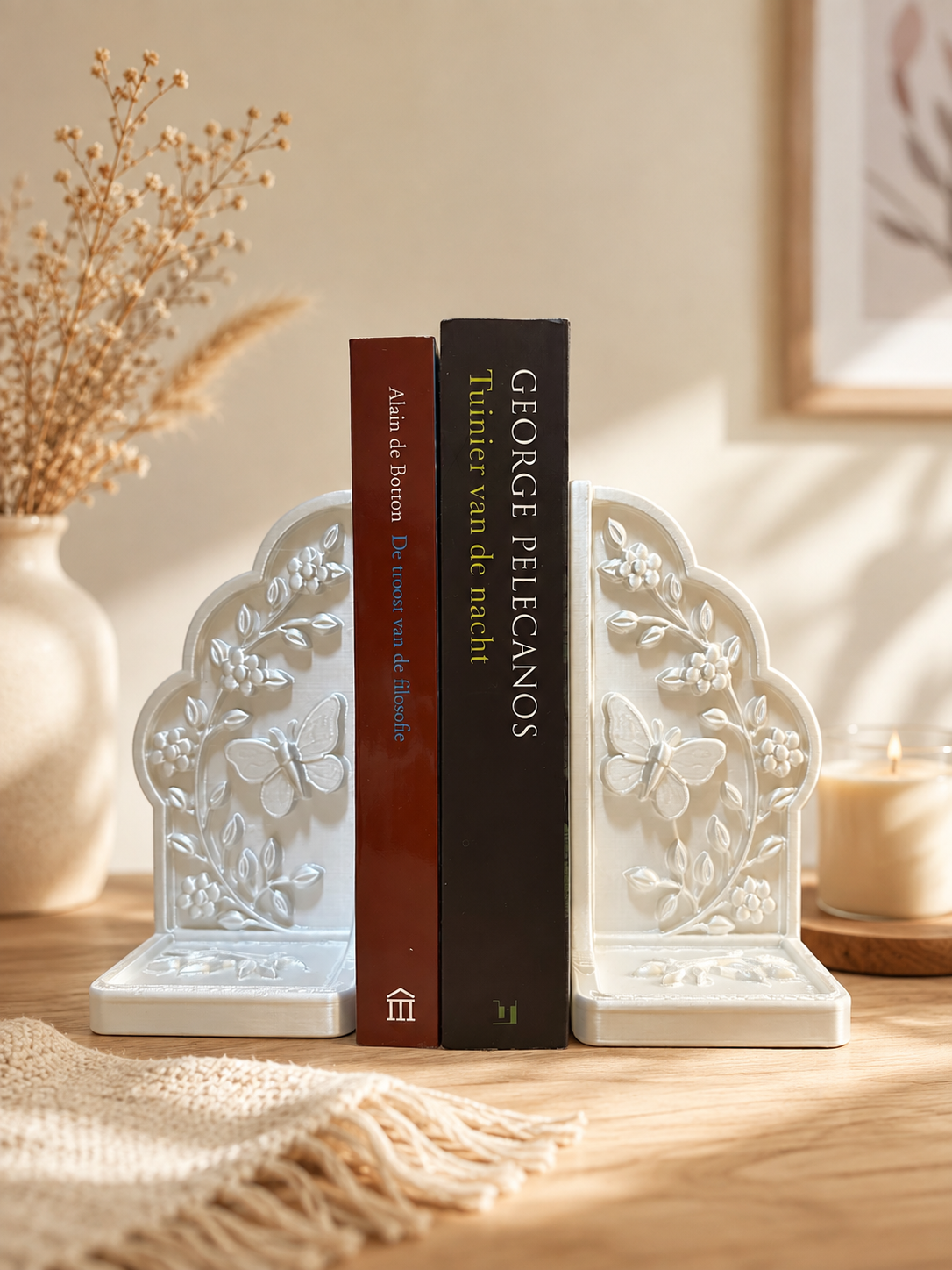 Floral Butterfly Bookends – 3D Printed Decorative Book Holder Set