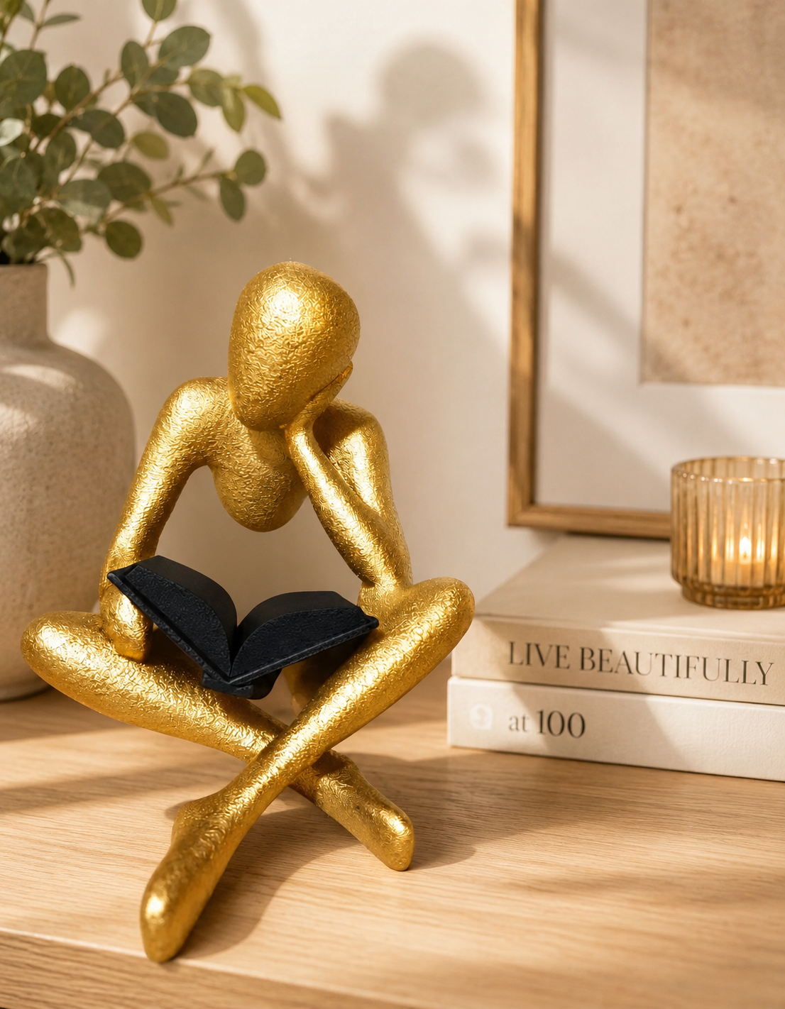 3D Printed Reading Figure Sculpture, Minimalist Book Lover Decor, Abstract Thinker Statue