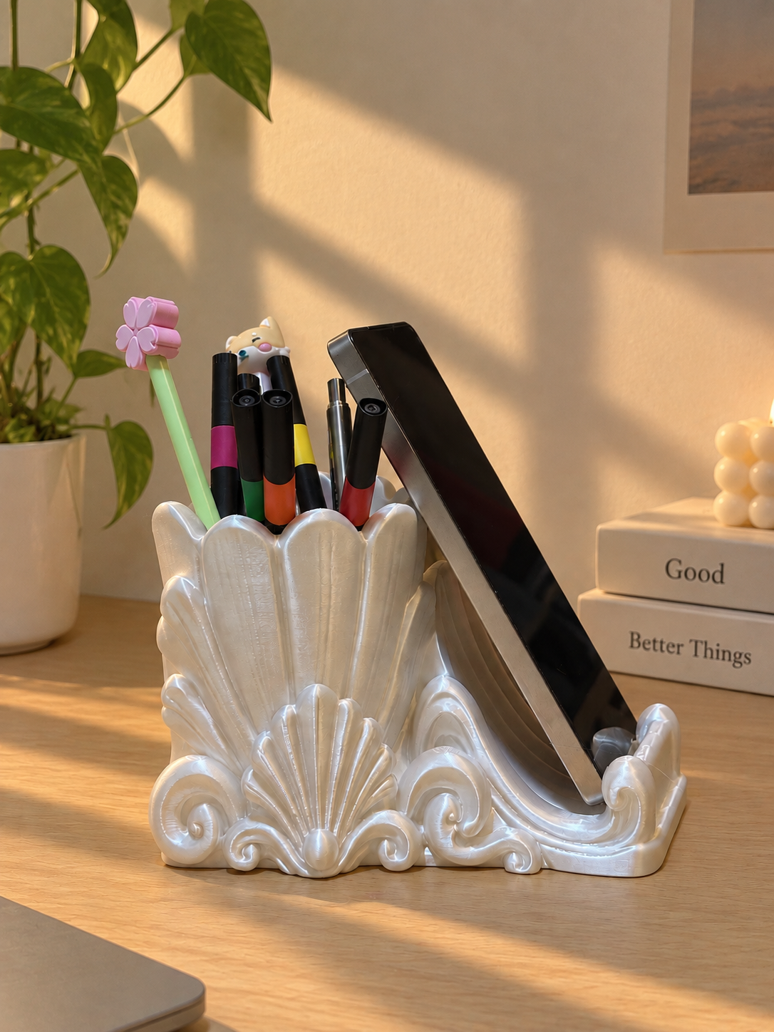 Shell Pen Holder & Phone Stand – 3D Printed Desk Organizer