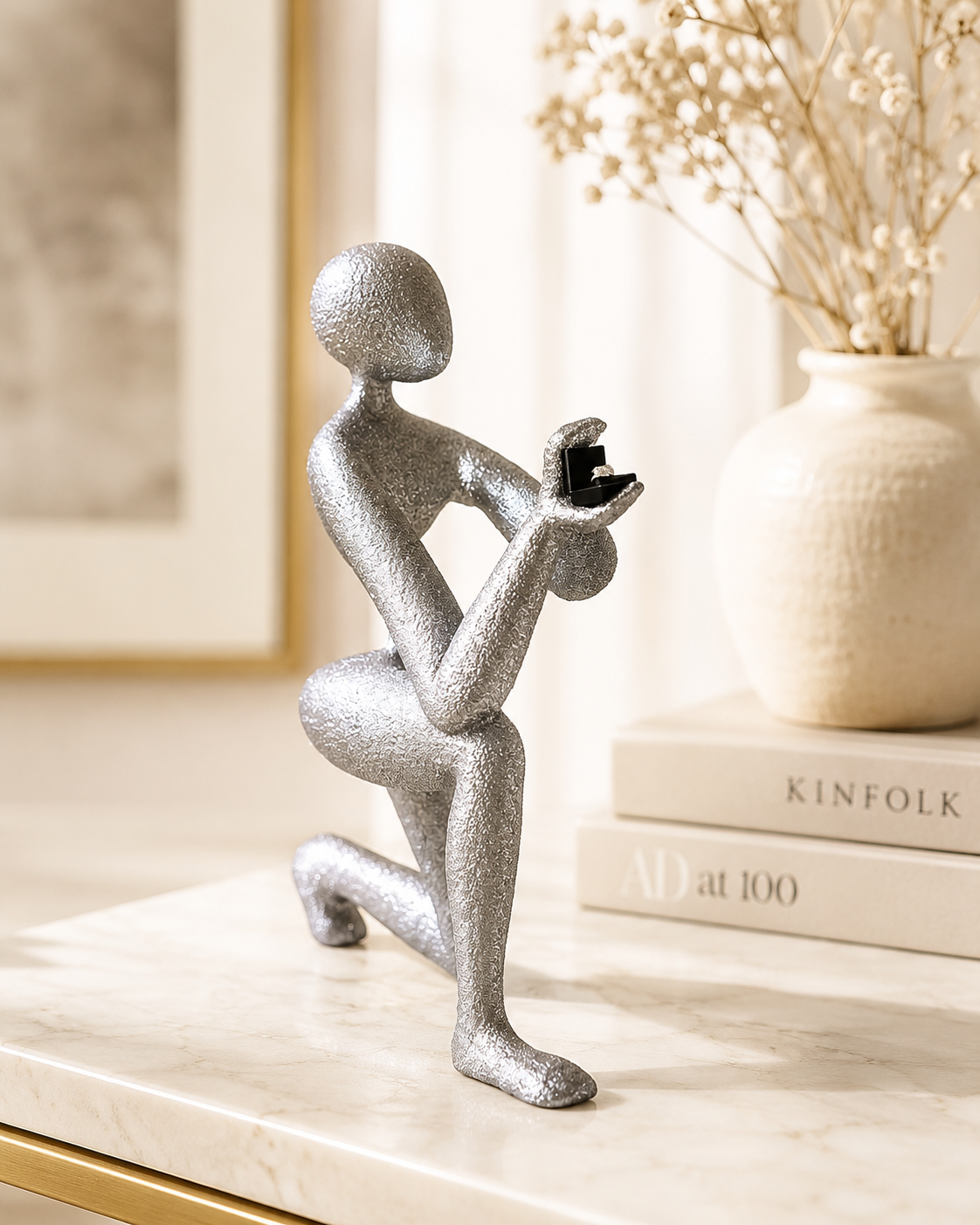3D Printed Proposal Figurine Romantic Kneeling Sculpture Holding Ring Box Unique Engagement Gift Decor