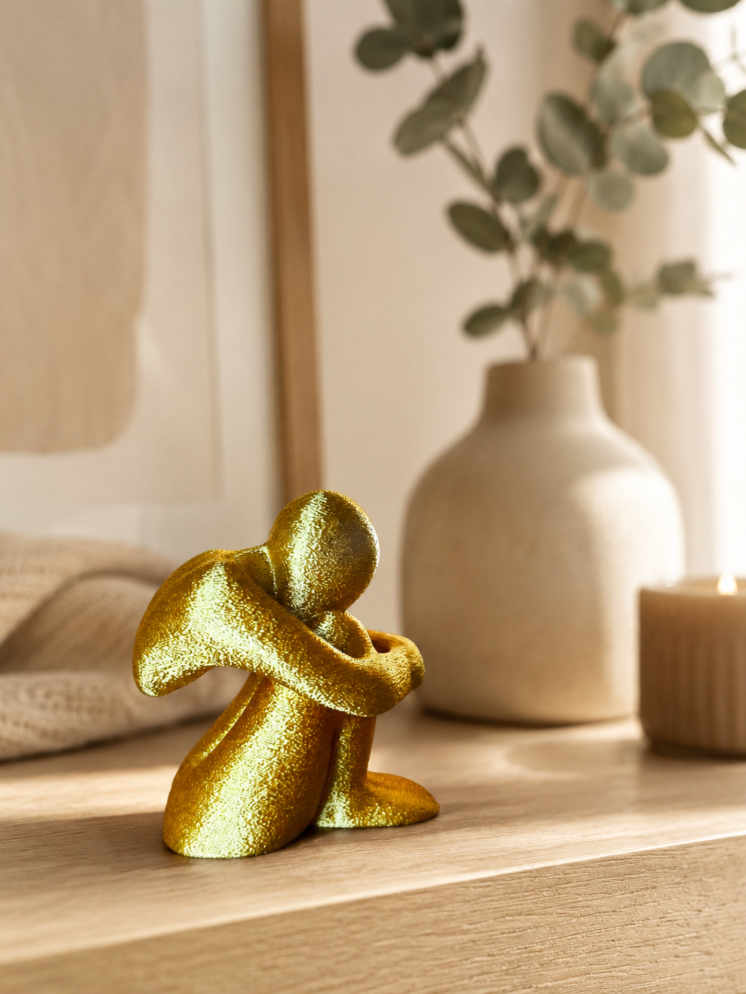 3D Printed Sitting Figure Decor, Unique Aesthetic Gift, Minimalist Abstract Human Sculpture
