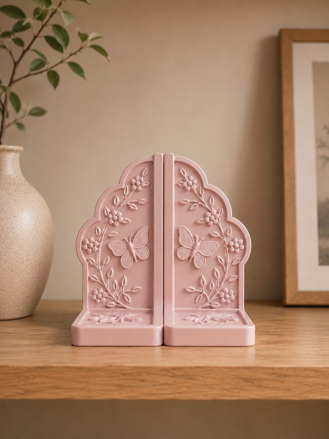 Floral Butterfly Bookends – 3D Printed Decorative Book Holder Set