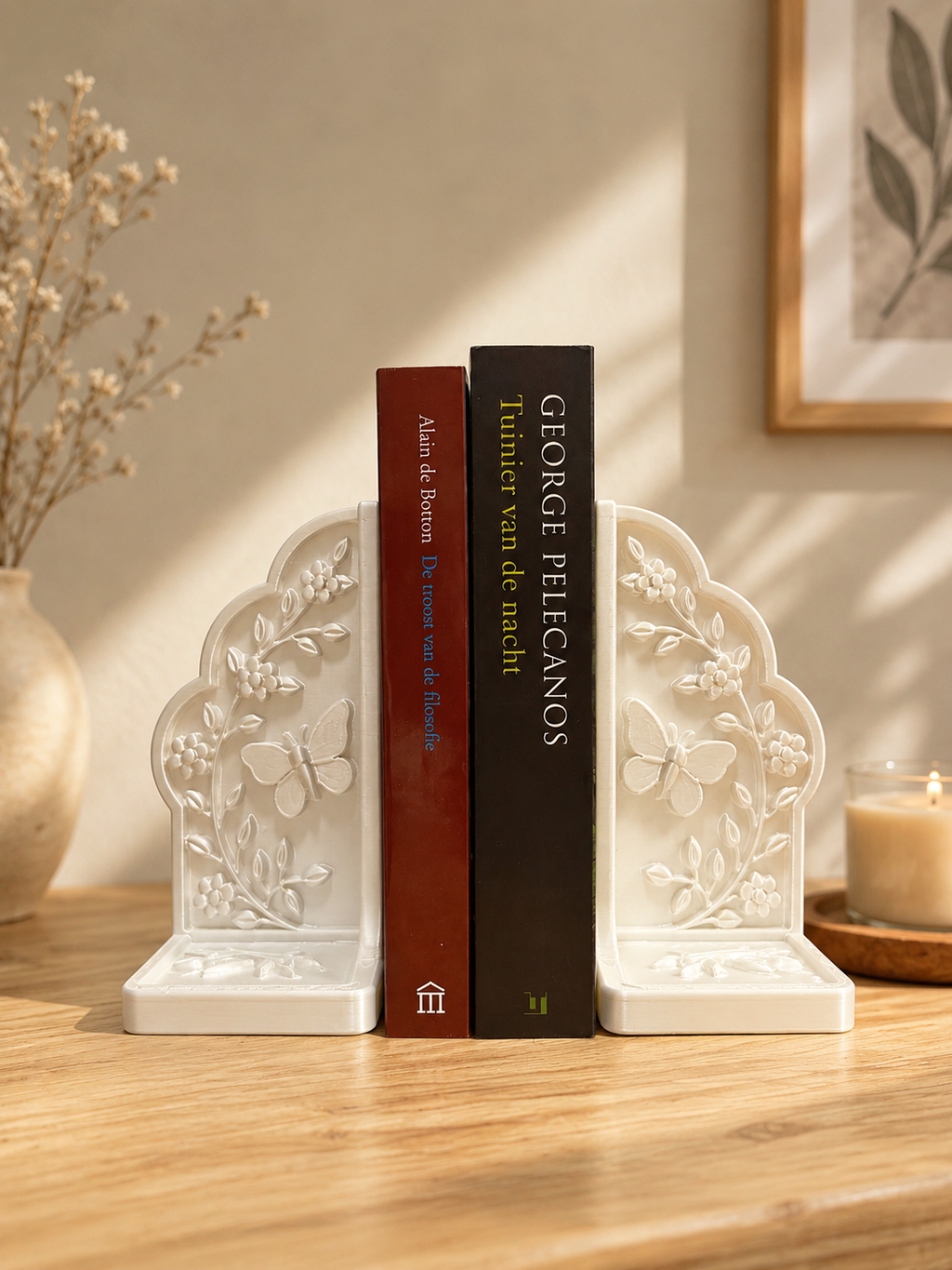 Floral Butterfly Bookends – 3D Printed Decorative Book Holder Set