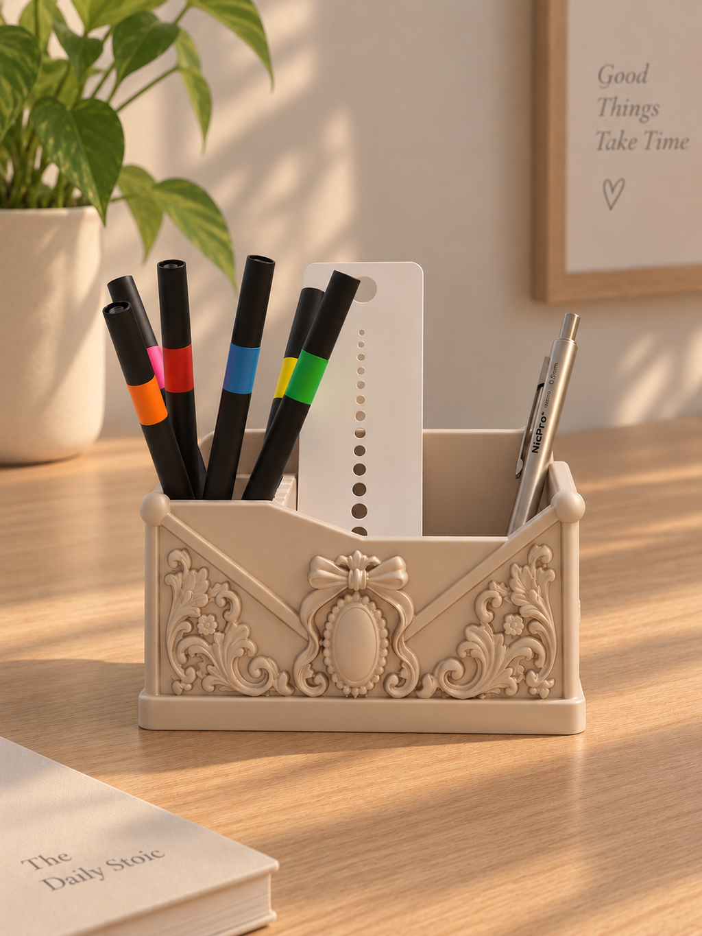 Vintage Envelope Pen Holder – 3D Printed Ornate Desk Organizer