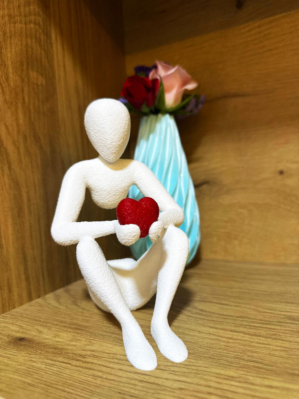 3D Printed Romantic Minimalist Sculpture, Human Sculpture Holding Heart, Mothers Day Gift, Modern Home Decor