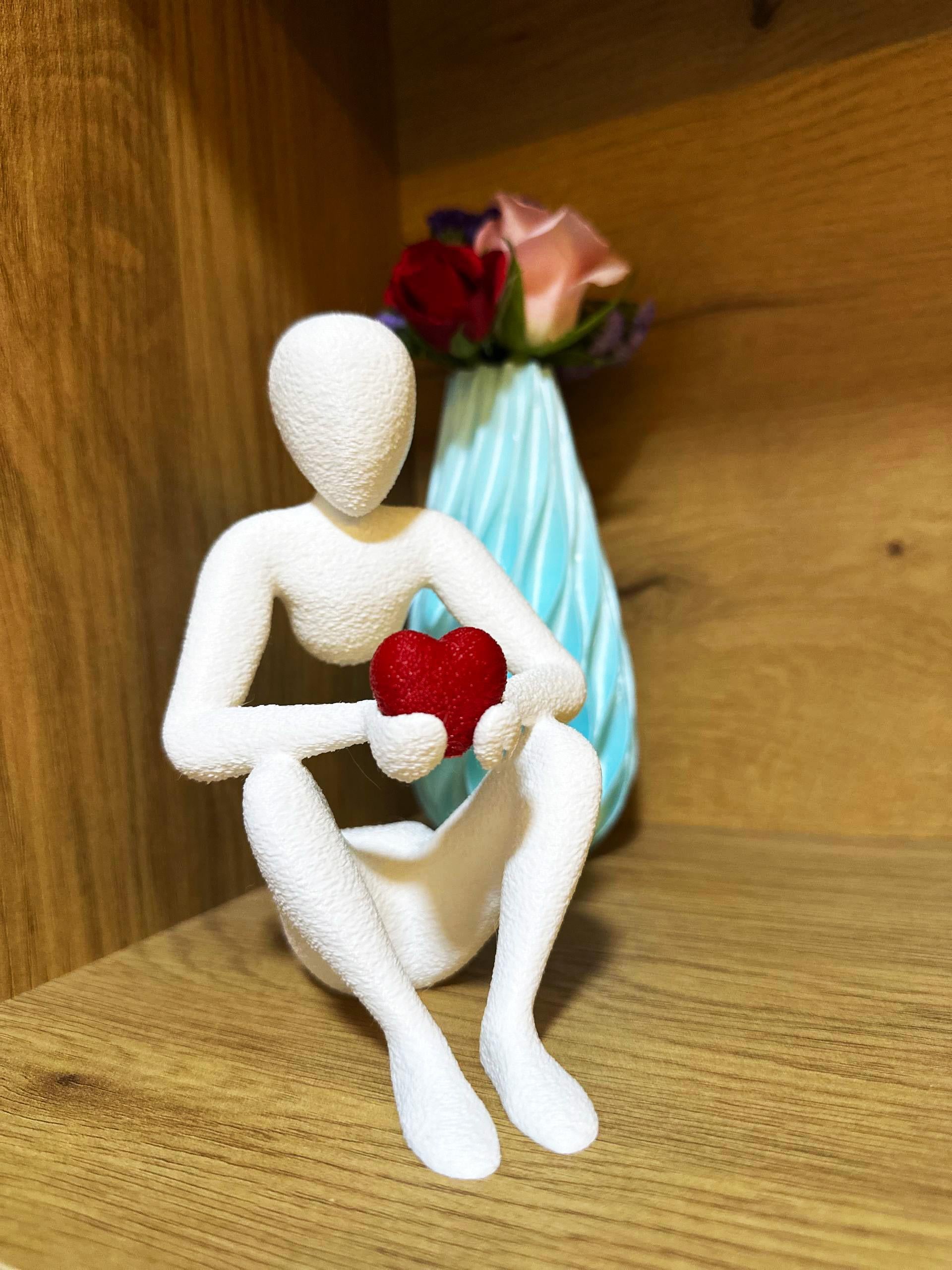 3D Printed Romantic Minimalist Sculpture, Human Sculpture Holding Heart, Mothers Day Gift, Modern Home Decor