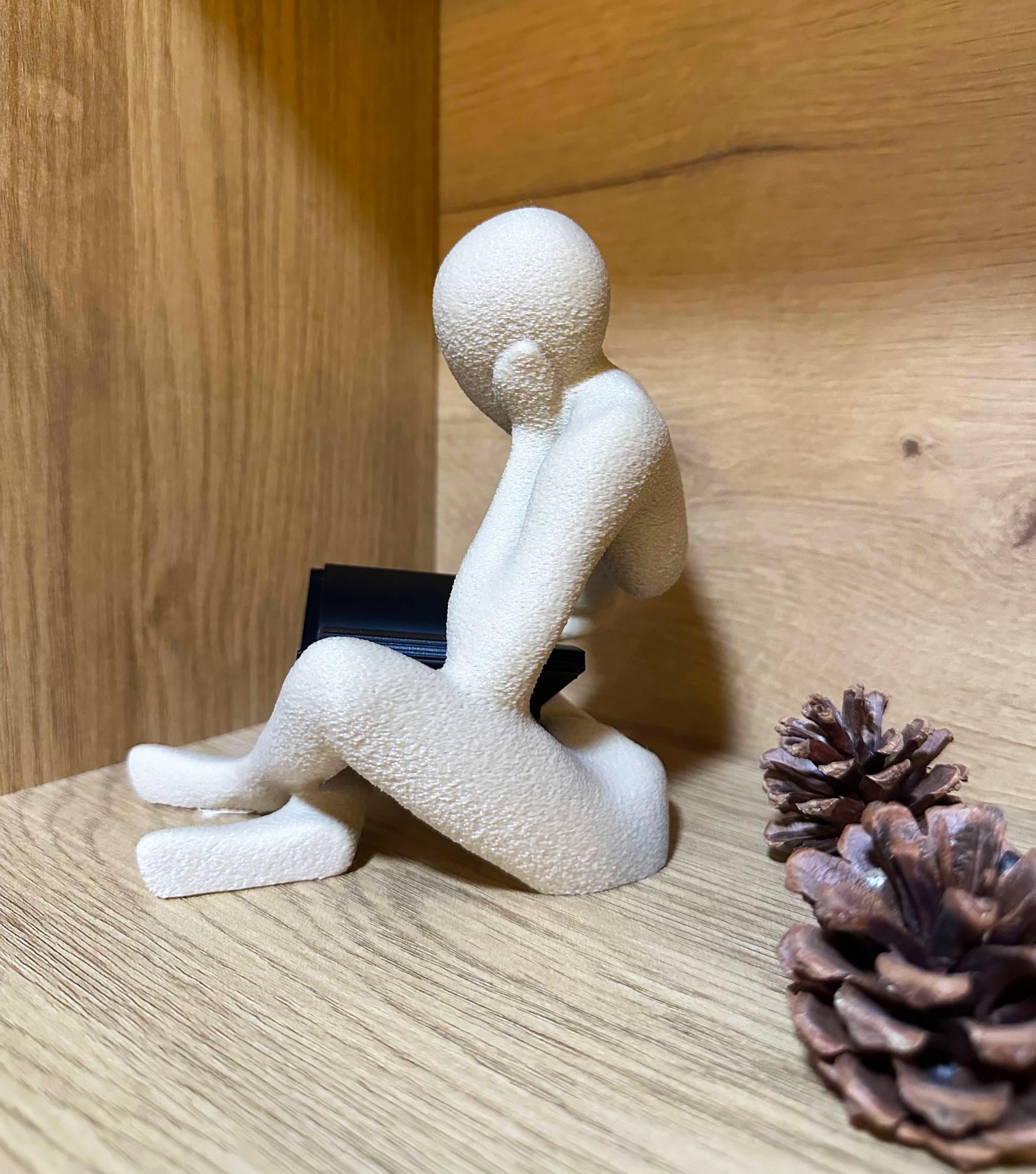 3D Printed Reading Figure Sculpture, Minimalist Book Lover Decor, Abstract Thinker Statue