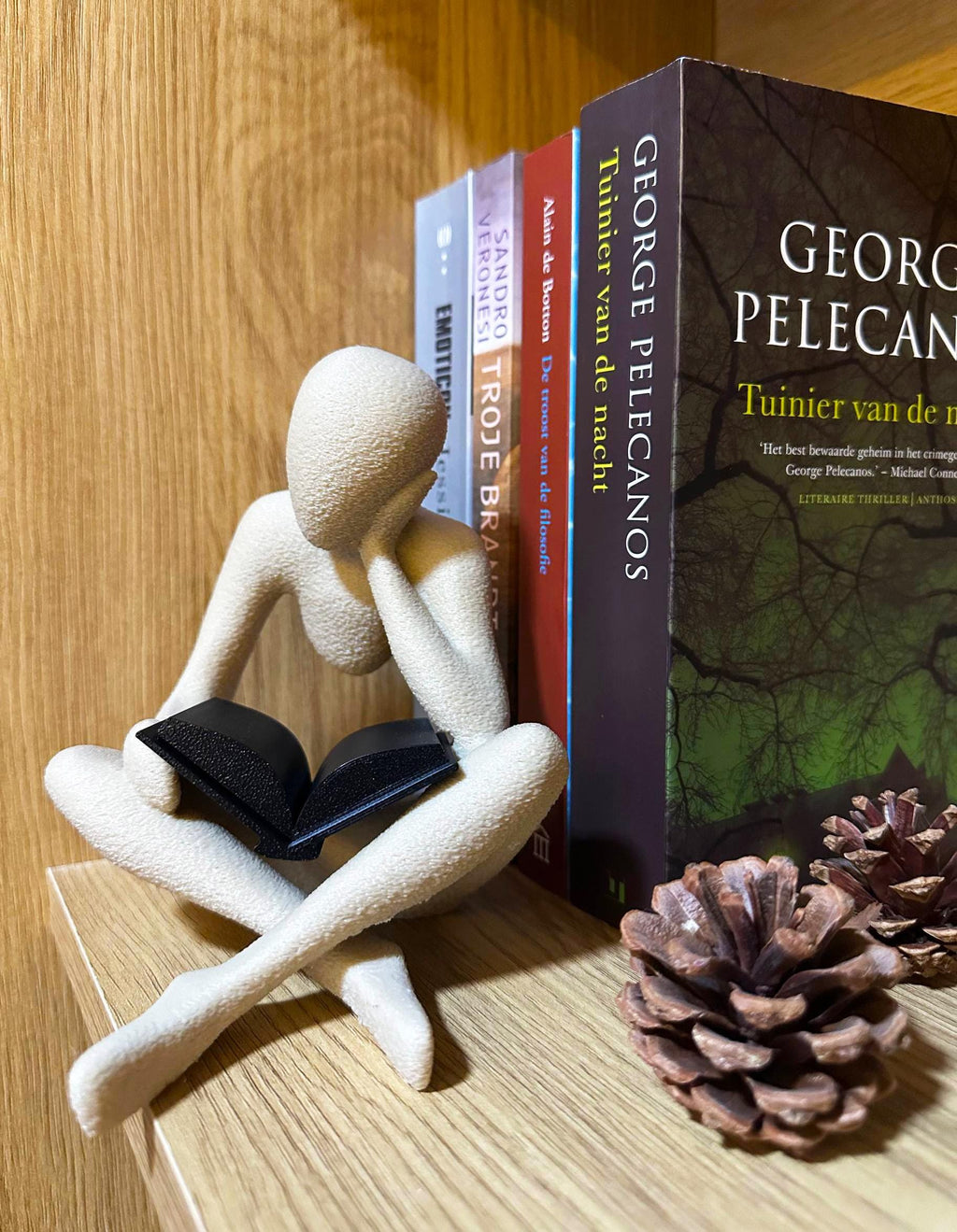 3D Printed Reading Figure Sculpture, Minimalist Book Lover Decor, Abstract Thinker Statue