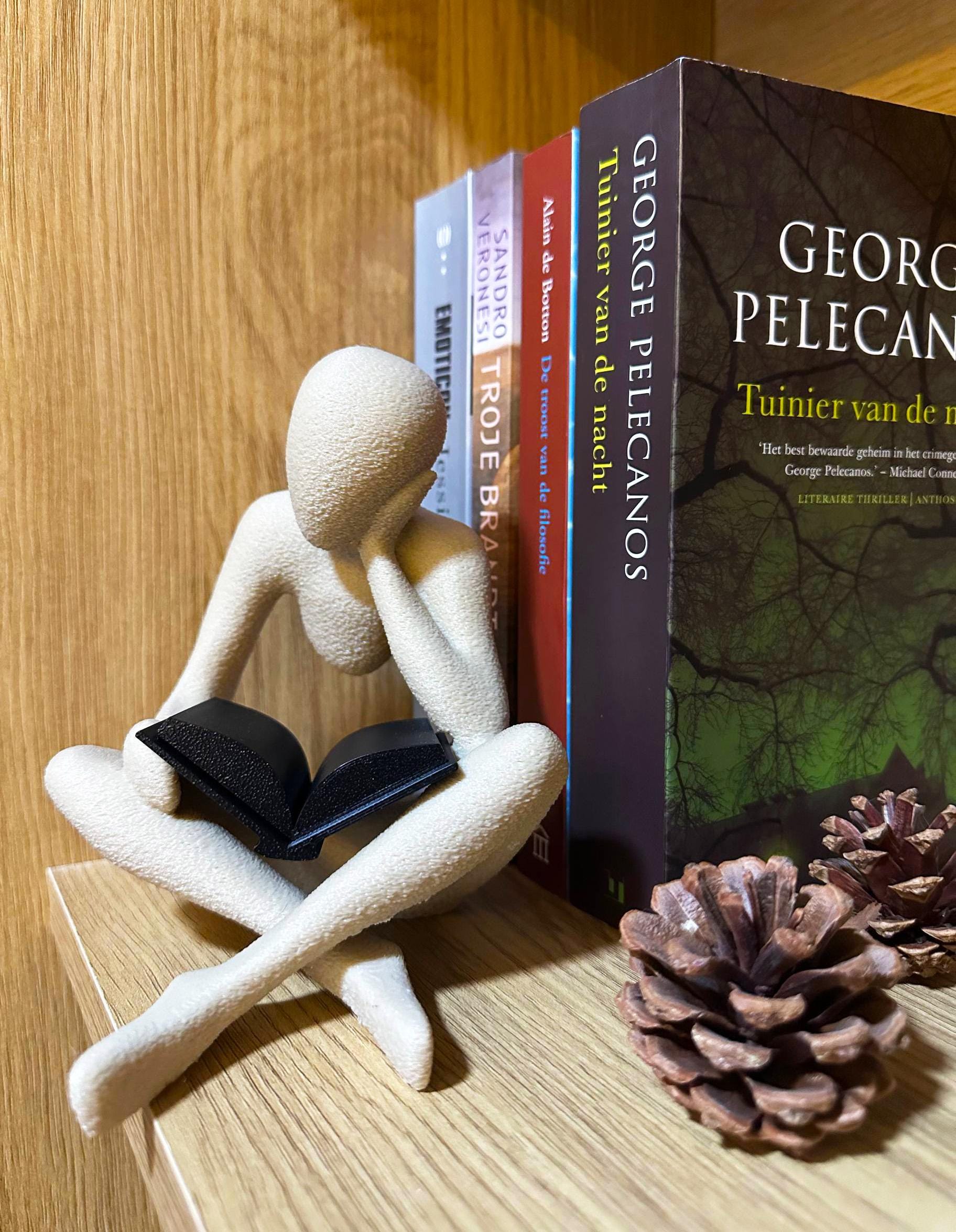 3D Printed Reading Figure Sculpture, Minimalist Book Lover Decor, Abstract Thinker Statue