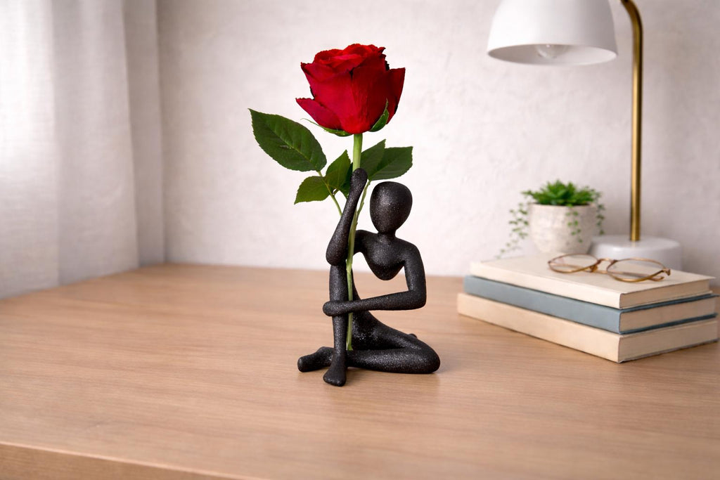 Minimalist Human Sculpture Vase, Abstract Figure Holding Flower, Modern Home Decor, 3D Printed Art