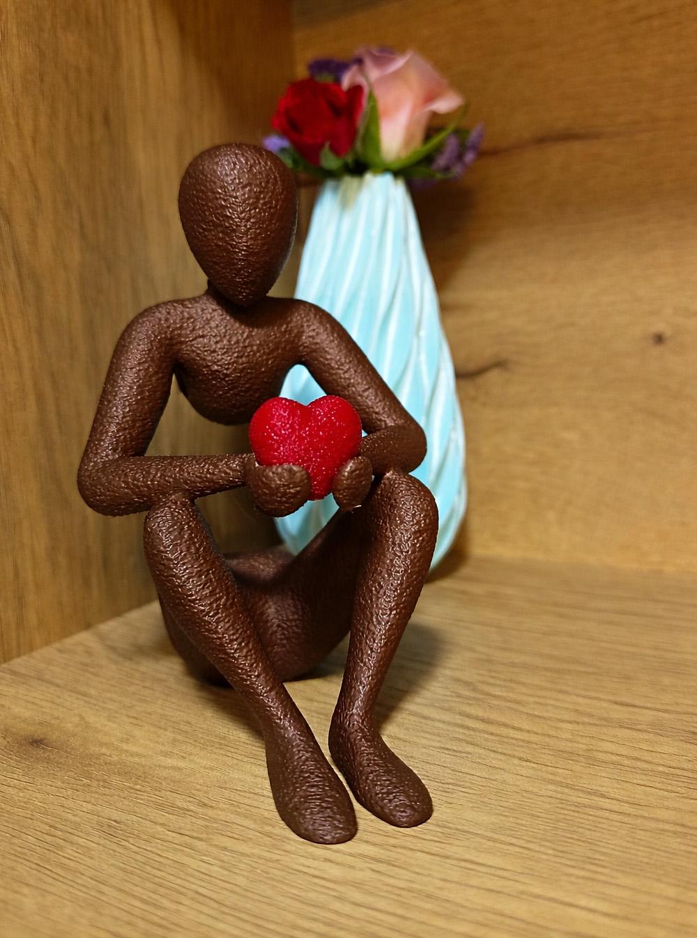 3D Printed Romantic Minimalist Sculpture, Human Sculpture Holding Heart, Mothers Day Gift, Modern Home Decor