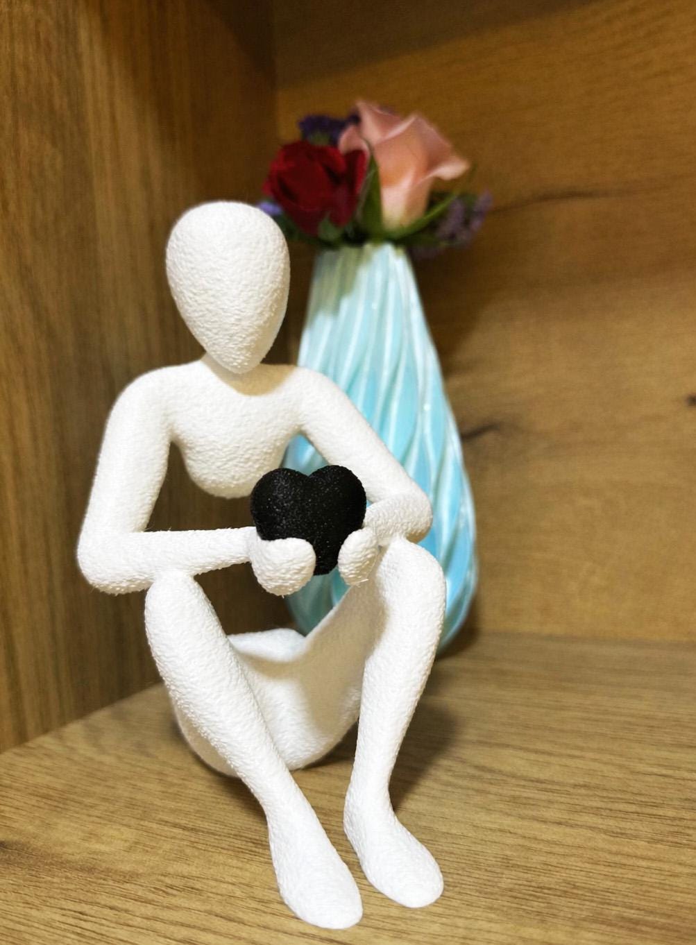 3D Printed Romantic Minimalist Sculpture, Human Sculpture Holding Heart, Mothers Day Gift, Modern Home Decor