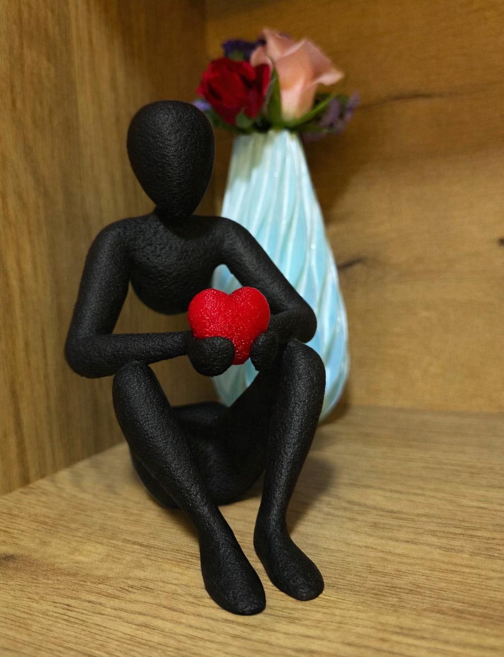 3D Printed Romantic Minimalist Sculpture, Human Sculpture Holding Heart, Mothers Day Gift, Modern Home Decor