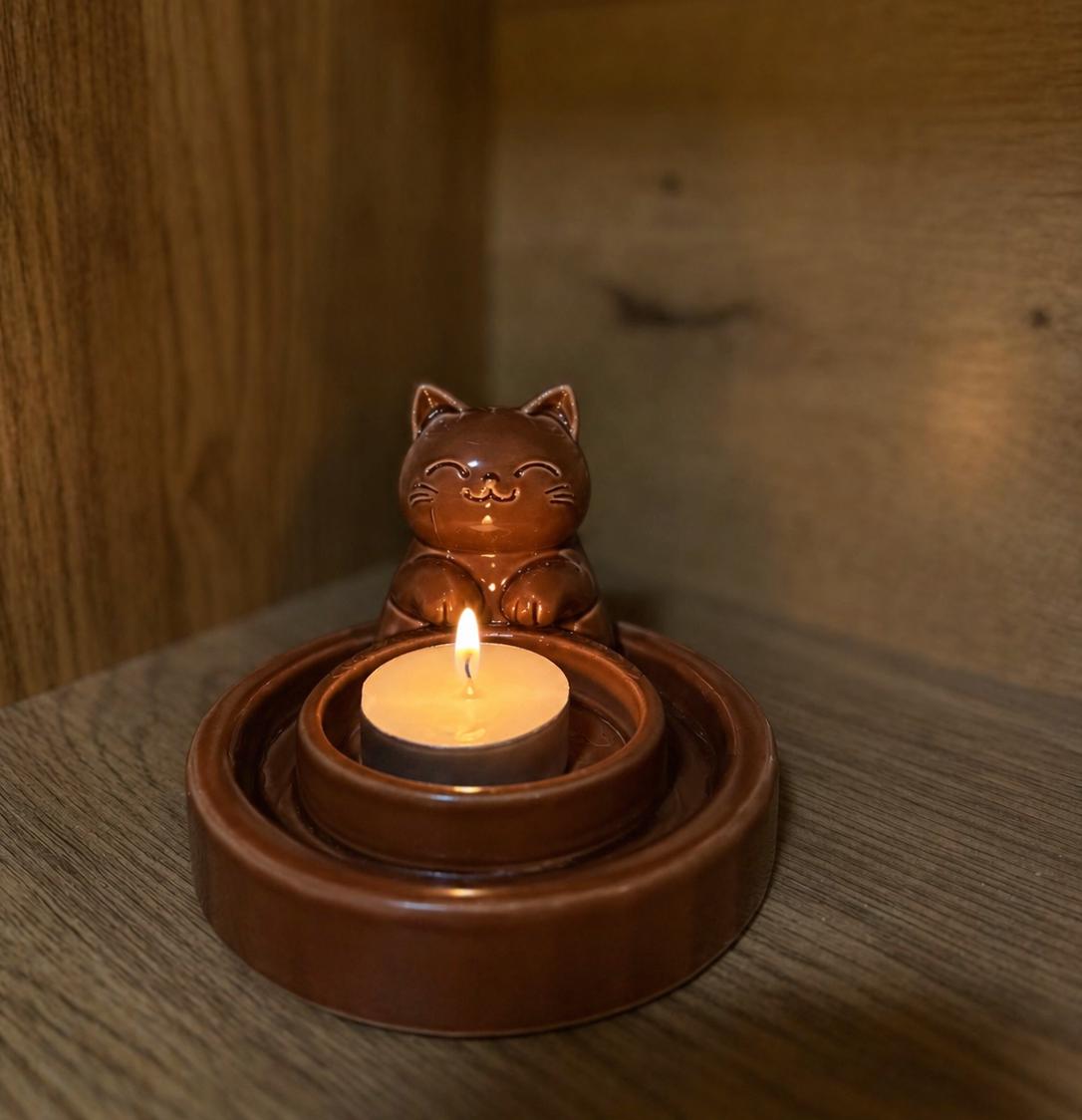 Cute Cat Candle Holder | 3D Printed Kawaii Tealight Holder | Minimal Desk Decor | Gift for Cat Lovers | Cozy Home Decor