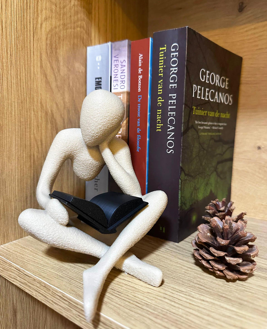 3D Printed Reading Figure Sculpture, Minimalist Book Lover Decor, Abstract Thinker Statue